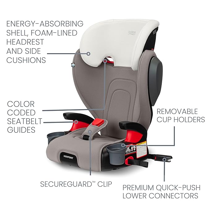 Britax Highpoint Backless Belt-Positioning Booster Seat, SafeWash Gray Ombre