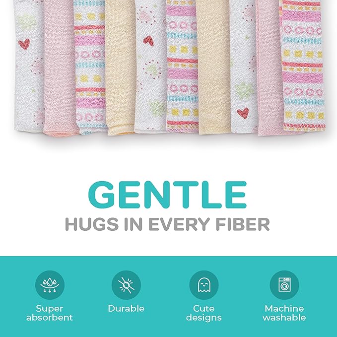 Spasilk Washcloths for Newborn Boys and Girls, Soft Terry Baby Washcloths, Baby Essentials, Ideal, Pink Lines, Pack of 10