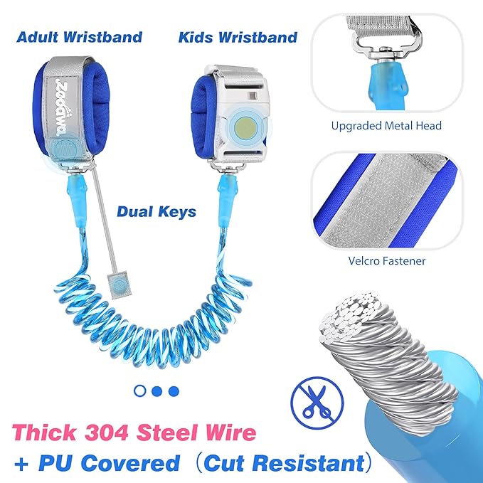 Zooawa Toddler Leash 2Pack, Toddler Kids Harness Anti Lost Wrist Link with Magnetic Lock, Reflective Safety Walking Harness Wristband Leashes for 2,3,4 Years Old Boys Girls, Blue+Pink