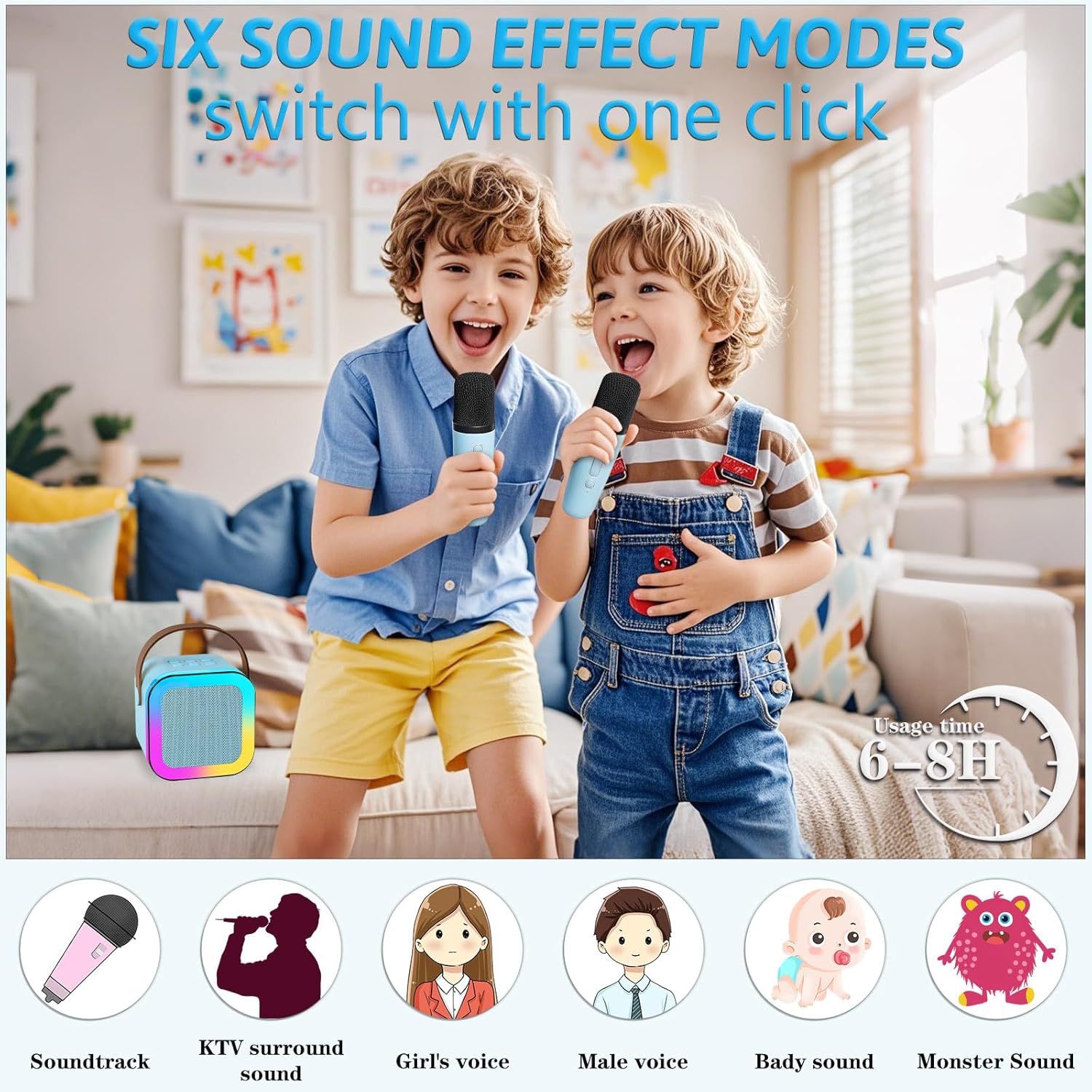 Mini Karaoke Machine with 2 Wireless Microphones for Kids, Portable Karaoke Machine for Kids, Kids Karaoke Machine Toys for Girls Boys Gifts for Home Parties Birthday (Blue)