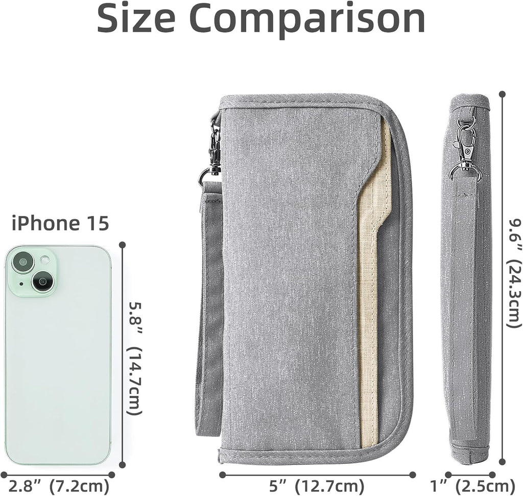 ZOPPEN Passport Holder Family RFID Passport Wallet, Passport Holder Women/Men, Travel Wallet Documents Organizer Zipper Case with Removable Wristlet Strap, Travel Essentials for Flying