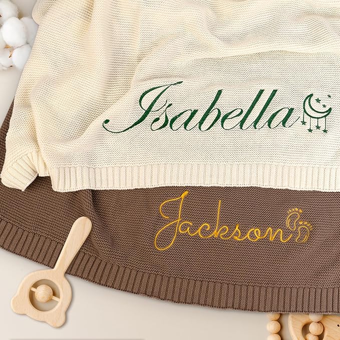 Personalized Baby Name Blanket, Custom Knit Blanket Embroidered with Name, 30x40in Custom Baby Gifts for Boys and Girls, Newborn for Boy/Girl