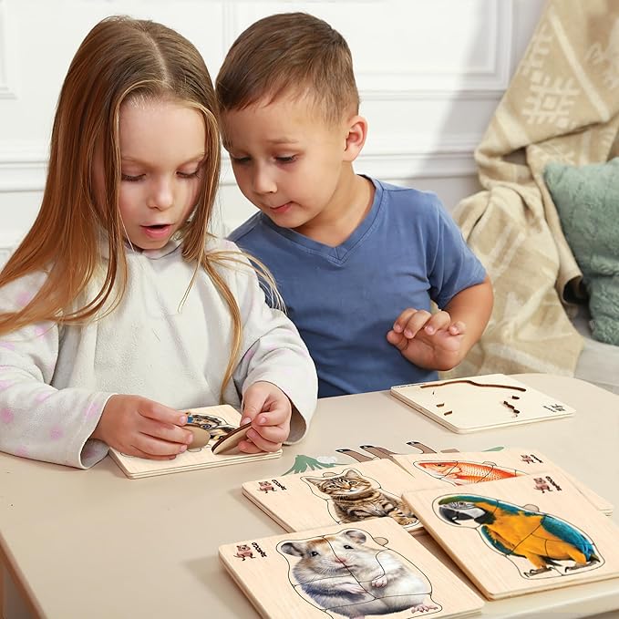 QUOKKA Realistic Wooden Puzzles for Toddlers 1-3 Year Old - 15x15 Inches Kids Puzzles Ages 2-4 - Birds, Animals, Fish, Butterfly Montessori Toddler Toys - Motor Skills Games Gifts for Girls&Boys