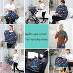 Car Seat Covers for Babies - Multi-use Carseat Canopy Cover Breastfeeding Covers, Stroller Canopy Cover (Navy Dinosaur)