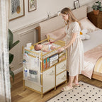 Amazer Baby Changing Table, Bamboo Diaper Changing Station with 3 Removable Storage Drawers, Baby Dresser Table with Flat Top, Large Storage Nursery Organizer Shelves with Pad, Mesh Pocket