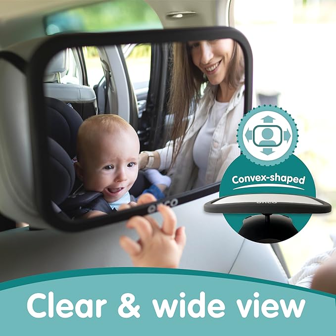 Onco Baby Car Mirror Rear Facing (2 Pack) - 100% Shatterproof & Shakeproof, Award-Winning Convex Car Mirror for Baby with 360° Rotation, Newborn Essentials (9.6 x 6.9 in)