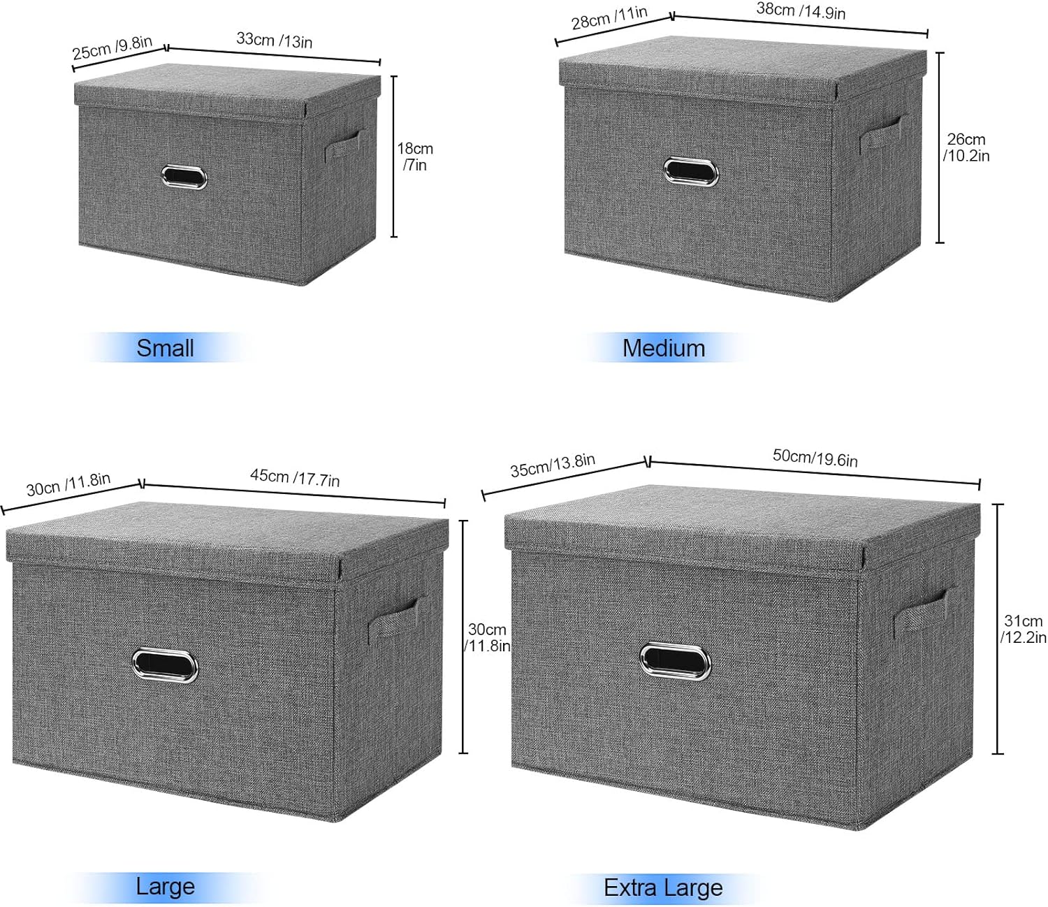 Large Linen Fabric Foldable Storage Bins with Removable Lid and Handles, Washable Storage Box Organizer Containers Baskets Cube with Cover for Bedroom,Office(Cream, Medium)