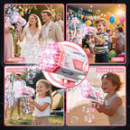 Bubble Gun, Upgraded 125 Holes Bubble Guns for Wedding, Pink Bubble Machine for Kids Age 3 4 5 6 7 8 9 10 11 12 Year Old, Big Bubble Blower Gun with Lights, Halloween Outdoor Party Favors