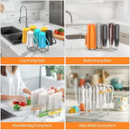 Foldable Bottle Drying Rack, Baby Bottle Drying Rack, Collapsible Cup Draining Holder, Retractable Reusable Storage Bag Dryer with Non-Slip Bottom - Stainless Steels