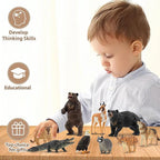 Toymany 12PCS North American Forest Animal Figurines, Realistic Jungle Animal Set Includes Moose,Cougar,Wolf,Bear,Eagle,Deer Educational Toy Cake Toppers Christmas Birthday Gift for Toddlers Kids 3-5