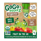 GoGo squeeZ Organic Applesauce and Fruit Puree, Apple Apple, 3.2 oz (Pack of 48), Unsweetened Organic Fruit Snacks for Kids, Gluten Free, Nut Free and Dairy Free, Recloseable Cap, BPA Free Pouches