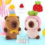 Crochet Kit for Beginners-2PCS Animals Brown and Beige Capybara Crochet Kit with Step-by-Step Video Tutorials, Stuffed Animal Knitting Kit for Adult Kids, Capybara Party Crocheting Kit for Birthday