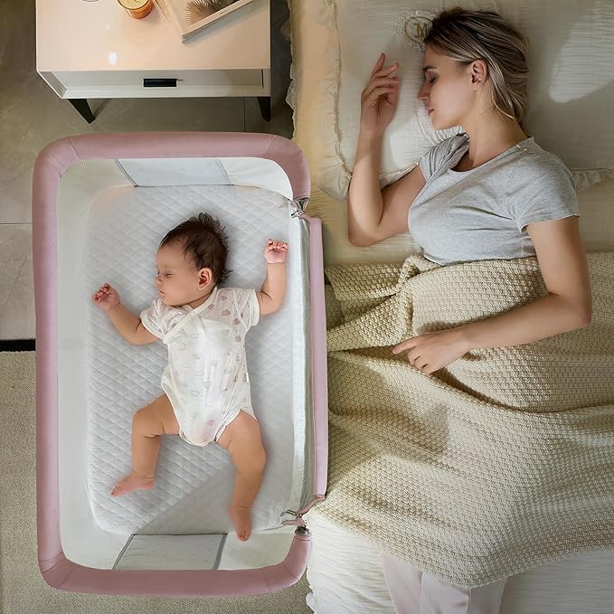 Electric Bassinet for Baby, 3 Speeds Automatic Rocking Bassinets with All mesh, 5 Height Adjustment Bedside Crib for Nweborn, 8 Music, Wheels, Pink