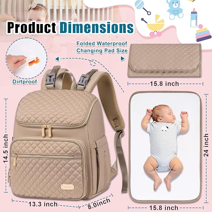 Weitars Diaper Bag Backpack Large Baby Diaper Bag with Changing Pad Travel Diaper Backpack,Baby Bag for Boys Girls,Stroller Straps,5 Insulated Pockets (Khaki)