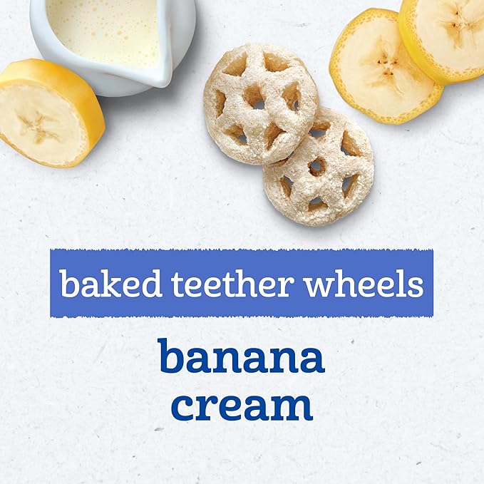 Gerber Baked Teether Wheels, Banana Cream Crunchy Teether Snack, Baby Crackers, 6PK