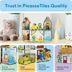 PicassoTiles Magnet Tile Building Block Family Homestead Doll House Theme Playset 8 Character Action Figures Double Sided Magnetic Tiles Printing STEM Education Learning Kit Toy Set Kids Ages 3+ PTQ06