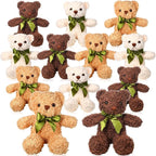 HyDren 12 Pack Bear Stuffed Animals 10 Inch Operation Christmas Bulk Items Small Bear Party Favors Plush Toys for Baby Shower Centerpiece Christmas Birthday Gifts(White, Light Brown, Dark Brown)