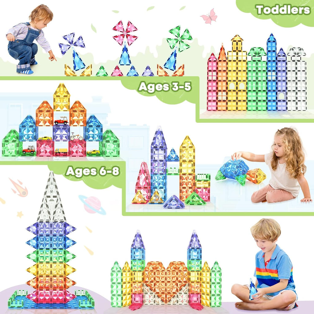Magnetic Tiles Kids Toys STEM Sensory Toy Magnetic Building Blocks Toys for Toddlers Boys & Girls Ages 3 4 5 6 7 8+ Birthday Girls Gifts
