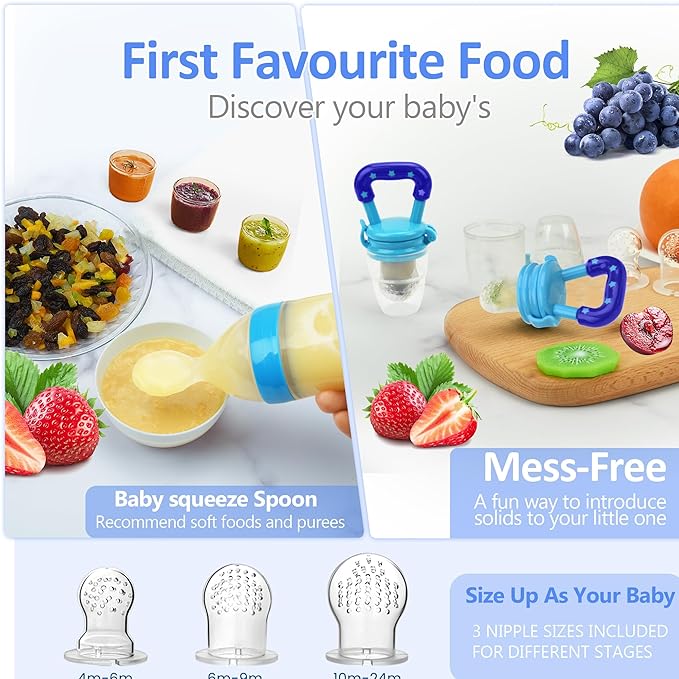 WAJIAYON Baby Fruit Feeder Pacifier | Infant Food Feeder Pacifier & Food Dispensing Spoon | Fresh Fruit Teethers for Babies | Silicone Feeder Baby,Mesh teethers for Babies Gifts for Boys and Girls