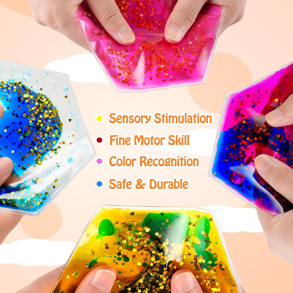 Sensory Soft Gel Liquid Toys: Sensory Fidget Hexagon Liquid Motion Toys Autism Kids Sensory Toys 6 Pack