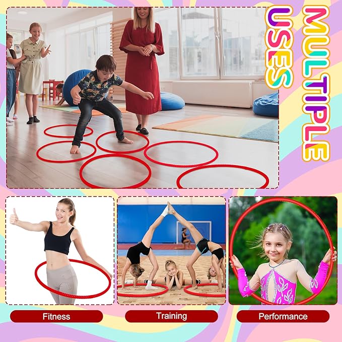Shappy 6 Pcs Exercise Hoop Detachable Adjustable Plastic Toy Playground Toys Colored Hoop Circles for Teens Games Gymnastics Dog Agility Equipment Party Decor