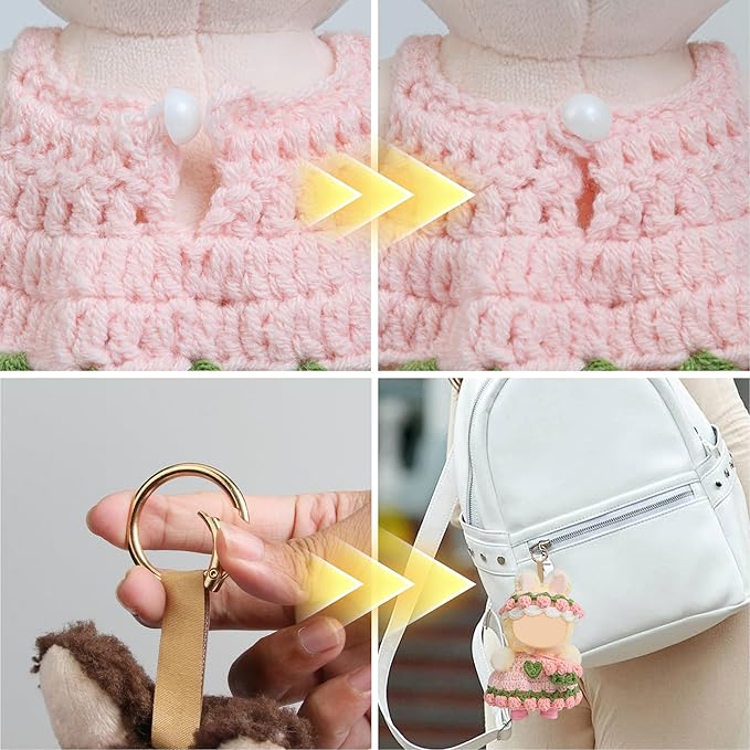 Handmade Crochet 17cm Doll Clothes - 3PCS Doll Outfites Include Hats and Bag, Cute Dolls Clothing Adorable Dress Up 15cm/17cm Dolls Accessories for Gift (Pink)