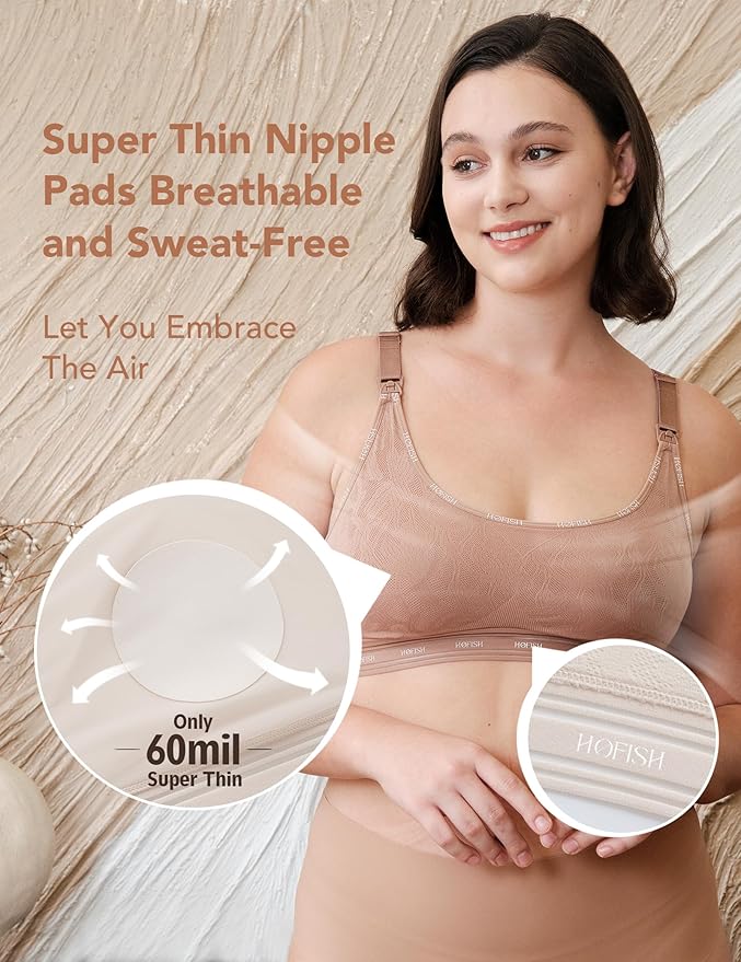 HOFISH Lace Nursing Bras for Breastfeeding, Thin and Breathable Nipple Pad Maternity Bra for Pregnancy
