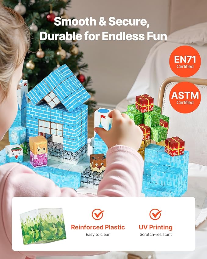 VEVOR Magnetic Blocks, 150 PCS Glacier Castle Set, Magnetic Building Cubes for Kids, STEM Montessori Sensory Toys for Christmas Birthday Gift, Construction Stacking Toy for 3+ Years Old Boys & Girls