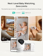 VistaView Smart WiFi Baby Monitor - 5” 1080P Split Screen & 2K Camera App Control, Cry & Motion Alerts, HD Night Vision, 5000mAh Battery, 2-Way Talk, Multi-User, Triple Security, 1279ft Range