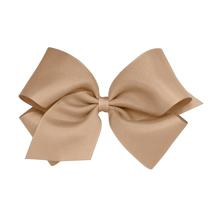 Wee Ones Girls' Plain Wrap Classic Grosgrain Hair Bows on a WeeStay No-Slip Hair Clip, Handmade, King, Oatmeal