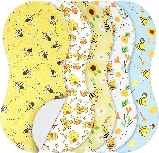 5 Pack Bee Pattern Baby Burp Cloths Soft Absorbent Burping Rags for Newborns 19"x9" Spit up Cloths for Boy Girl Newborn Baby Shower Registry Gifts Set Nursery Decor