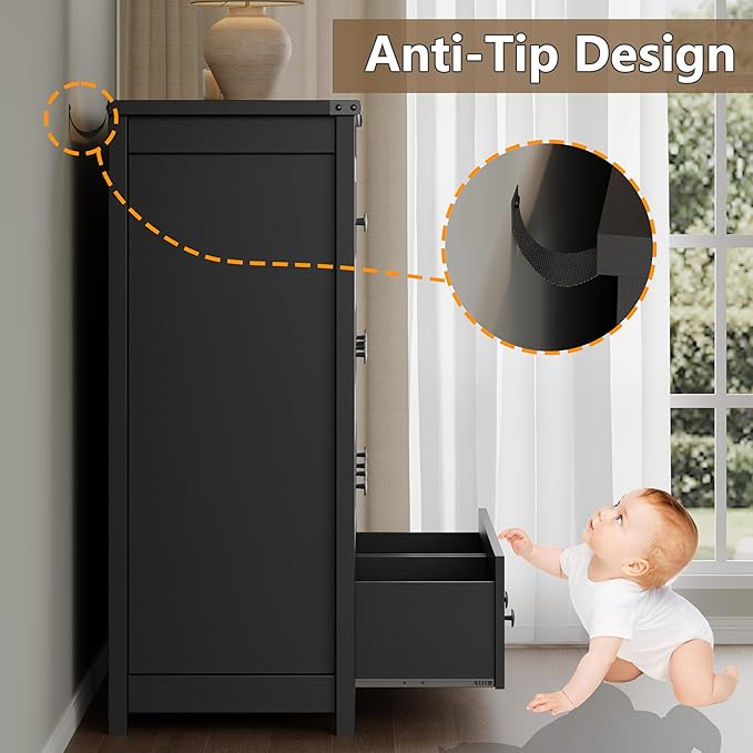 Tall 8-Drawer Dresser, Modern Wooden Storage Chest of Drawers, Dresser TV Stand, Wood Drawer Organizer with Metal Handles for Bedroom, Living Room, Hallway