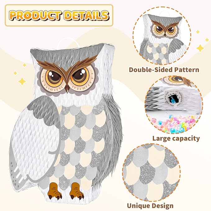 WERNNSAI Night Owl Piñata - Owl Wicked Pinata Hanging Woodland Forest Party Decorations for Kids Birthday Animal Shower Party Game Favor, with Blindfold and Bat