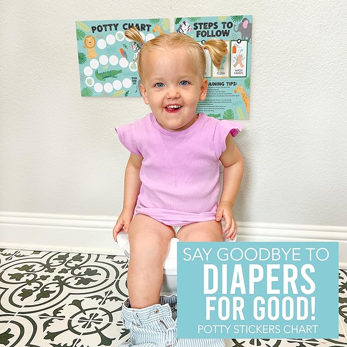 Hadley Designs Potty Training Chart for Toddlers Boys -10 Sticker Potty Chart for Toddlers Girls, 8.5x11" Potty Training Sticker Charts for Toilet Success, Safari Toddler Reward Chart for Kids
