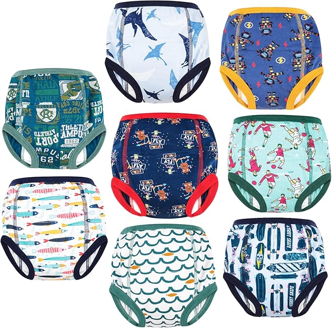 MooMoo Baby 8 Packs Potty Training Pants Cotton Absorbent Training Underwear for Toddler Boy and Girls 2T-9T
