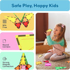 PicassoTiles Magnetic Tile Building Block Set with Squares and Triangles STEM Educational Construction Geometric Magnet Shape Kit for Brain Development Creativity and Learning for Kids Age 3 Plus PB12