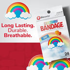 BioSwiss Bandages, Rainbow Shaped Self Adhesive Bandage, Latex Free Sterile Wound Care, Fun First Aid Kit Supplies for Kids, 24 Count