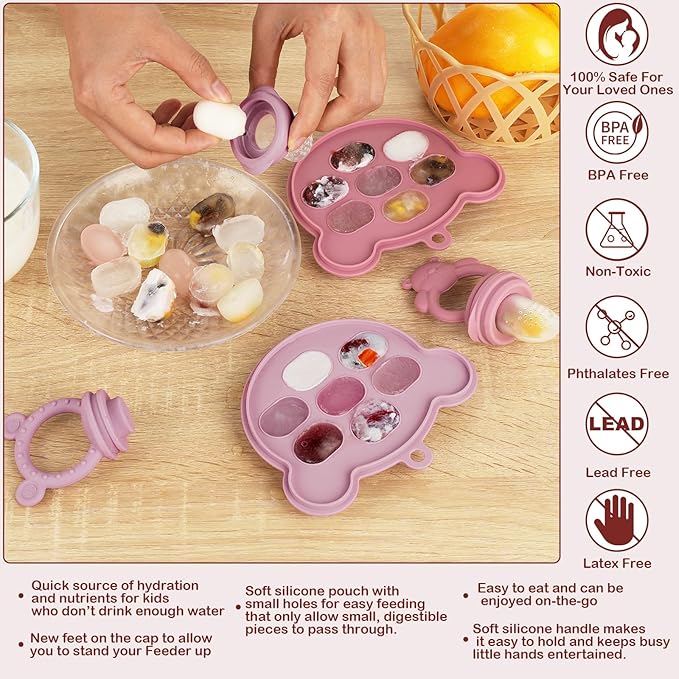 WAJIAYON Baby Breastmilk Popsicle Molds & Baby Fruit Feeder, Infant Food Freezer Tray Storage Containers, Silicone Teething Pacifier Feeder and Teether for Babies,Shower Gifts for Boys and Girls