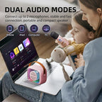 YF93 Mini Karaoke Machine for Kids with Bluetooth Speaker, 7 Voice-Changing Modes, Dual Microphones, Colorful LED Lights, TF Card Support, Portable Singing Gift for Children and Parties(Black)