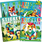 90shine 4PCS Crafts for Kids Ages 4-8 Sticker Paint Books Includes Dinosaur Marine Land Animals Multicolored Design Gifts Create 40 Pictures