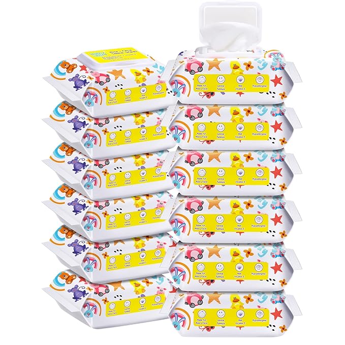 HAPPY BUM Saline Baby Wipes, Unscented, 360 Count (12 Packs of 30 Wipes) Saline Face Wipes