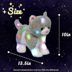 Hopearl LED Plush Kitty Lighting Up Stuffed Animal Cat Floppy Kitten Night Lights Glow in The Dark Birthday Festival for Kids Toddler Girls, Gray, 13.5''