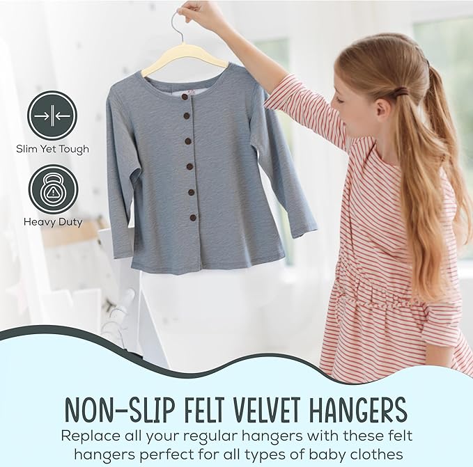 25 Premium Kids Velvet Hangers - 14" Non-Slip Clothes Hangers for Kids & Preteens - Ultra Slim, Space-Saving, Strong & Durable Hangers with 360° Swivel Hook - Beige