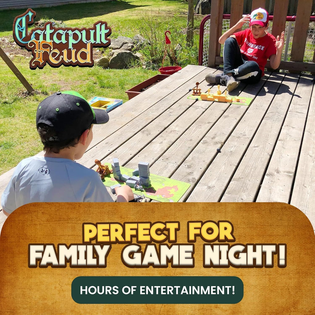 Catapult Feud Board Game – Fun Family Strategy Game for Kids & Adults 7+ – Build Castle Defenses & Launch Epic Battles – Durable – 20-Min Playtime