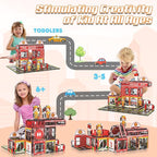 Magnetic Tiles, 50PCS Fire Station Theme Building Blocks Set, Magnet Building Blocks and STEM Preschool Toys for Toddlers Kids Ages 3-5 5-7 8-10