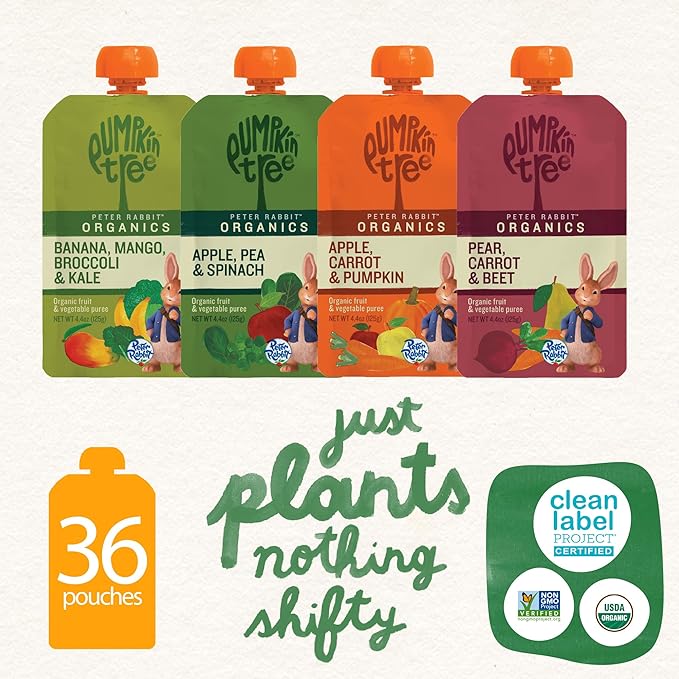Peter Rabbit Organics Fruit & Vegetable Variety Pack - Squeezable Snack Pouches, 4 oz. (Pack of 36)
