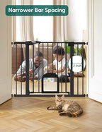 Babelio 36" Tall Upgraded Baby Gate with Cat Door,29-43" Auto Close Durable Dog Gate for Stairs,Doorways and House,Easy Walk Thru,Includes 4 Wall Cups,Black