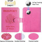 Airtag Passport Holder Cover Wallet RFID Blocking Leather Case Travel Essentials Luggage Accessories Travel Must Have(118#Pink)