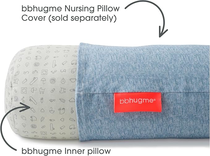 bbhugme Adjustable Nursing Pillow with Two Blue Melange Covers - Breastfeeding and Baby Support