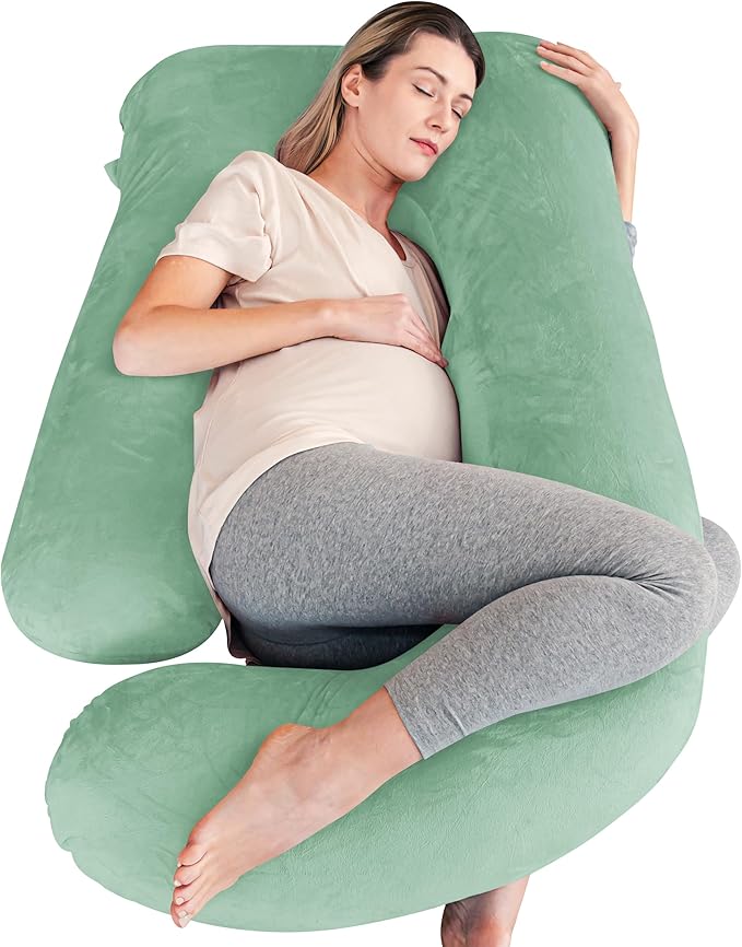 Cute Castle Pregnancy Pillows, Soft U-Shape Maternity Pillow with Removable Cover - Full Body Pillows for Adults Sleeping - Pregnancy Must Haves - Jumbo 57 Inch - Green